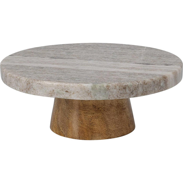 Home styling taartplateau marmer en mango hout ø15x6cm zand