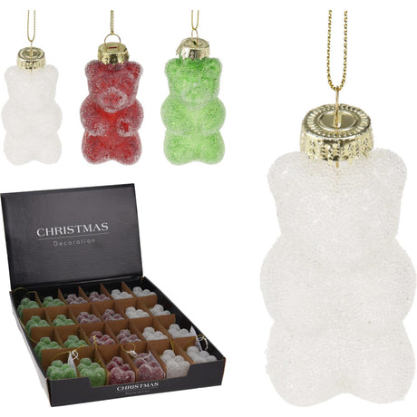 Weihnachtsanhänger Gummibärchen aus Glas 7cm 3-fach sortiert Display à 24 Stück