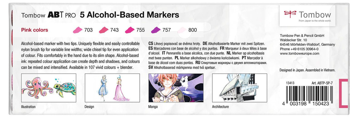 Tombow • Abt Pro Marker-Set auf Alkoholbasis, rosa Farben, 5 Stück