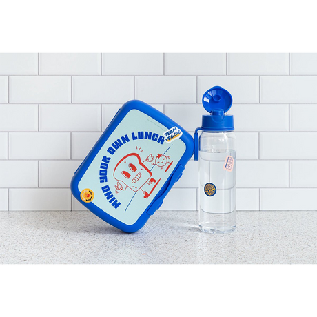 Amuse brooddoos met divider teens 'your own lunch' - lunchbox met vakverdeling en stickers - praktische broodtrommel - bpa-vrije lunchtrommel - blauw - 210x156x71mm