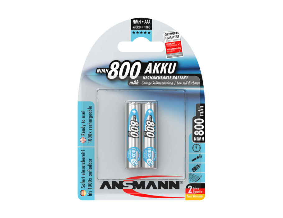 Ansmann Batterien NiMH Akku Micro AAA 800 mAh - 2 Stück