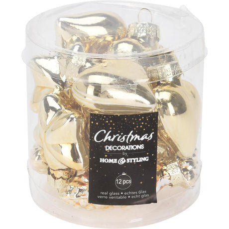 Kersthanger goud mix glas set a 12 stuks