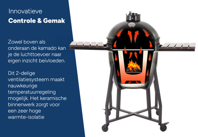 Arbaer Kamado groß Ø 21 Zoll mit Rahmen Keramikschwarz
