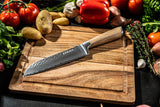 Arbaer Santoku-Kochmesser 18,5 cm, Damaststahl, Griff aus Olivenholz, japanisch