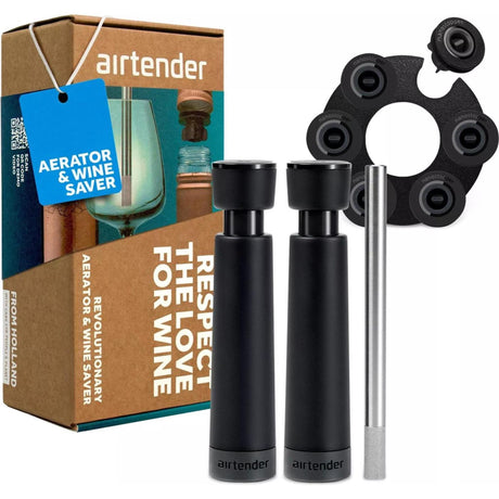 Airtender-Weinliebhaber – Vakuumpumpe mit 3 Weinverschlüssen und Belüfter in Geschenkbox