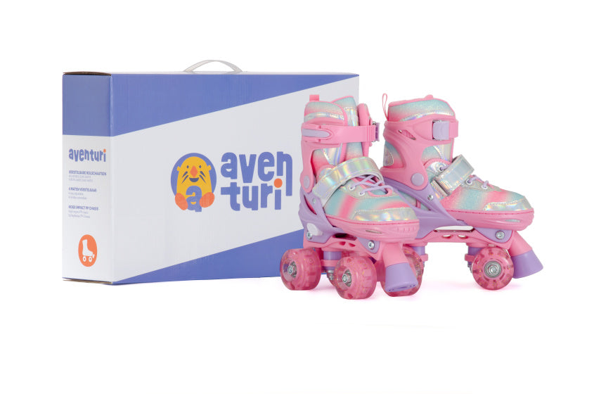 Aventuri verstellbare Rollschuhe mit leicht rosa Glitzer, Größe 27-30 (xs)