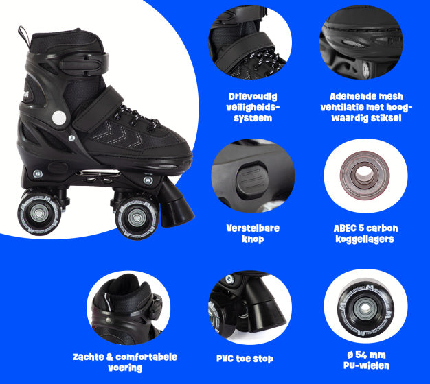 Aventuri verstellbare Rollschuhe halbweicher Stiefel schwarz Größe 27-30 (xs)