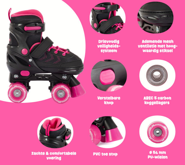 Aventuri verstellbare Rollschuhe halbweicher Stiefel schwarz rosa Größe 31-34 (S)