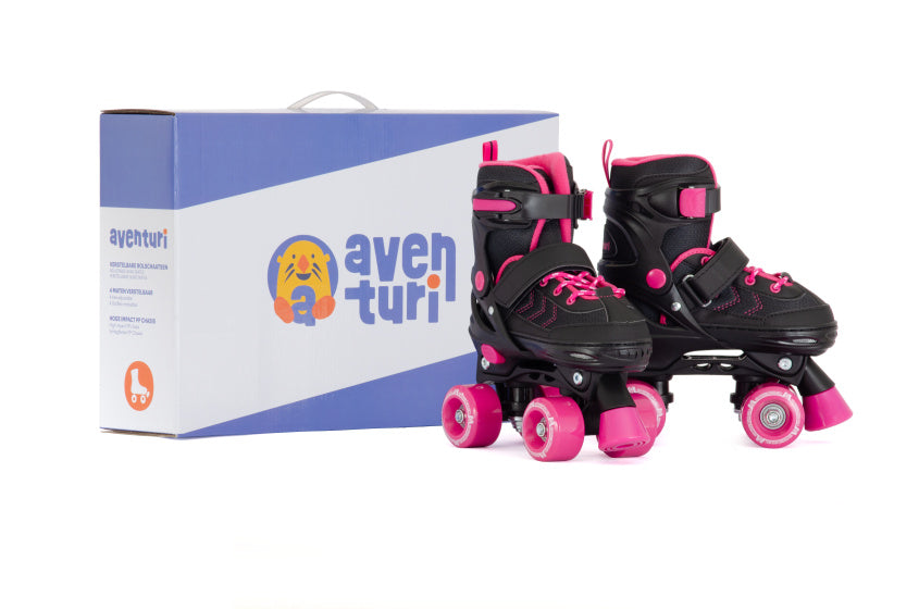 Aventuri verstellbare Rollschuhe halbweicher Stiefel schwarz rosa Größe 31-34 (S)