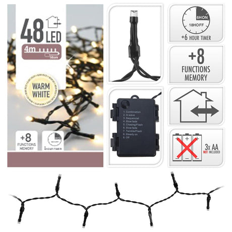 Home-Styling s.i.a. Batterie-LED-Beleuchtung 48 LEDs 350 cm warmweißes Licht schwarz