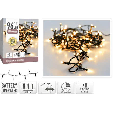 Weihnachtsbeleuchtung 96LED Batterie warmweiß