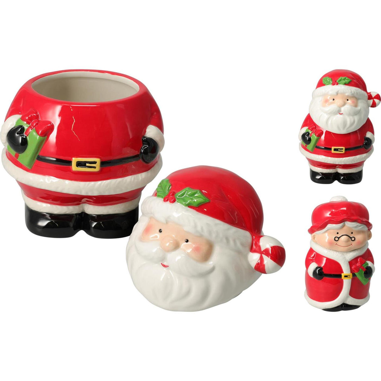 Home styling voorraadpot kerst 21cm 2 assorti kerstman of kerstvrouw