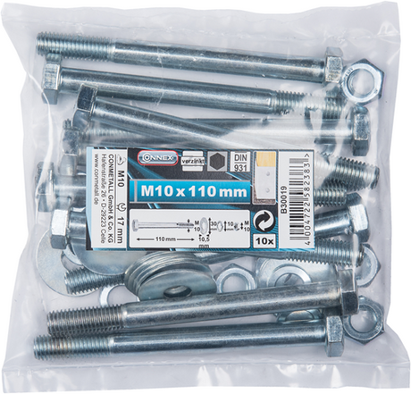 Verbindungsschraube 10x110 + Mutter + SR + GR Beutel 10 Stück - B30019