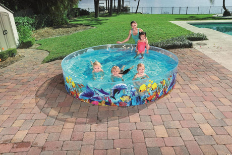 Bestway Schwimmbad 2,44 m x 46 cm Fill 'n Fun Odyssey Snapset transparent mit Meeresaufdruck. ca. 2000 Liter