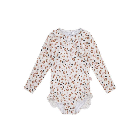 Leopard | Khakifarbener, langärmliger UV-Badeanzug für Mädchen