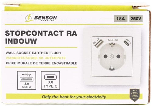 Enzo benson inbouw stopcontact ra + usb + usb-c wit - 4650012