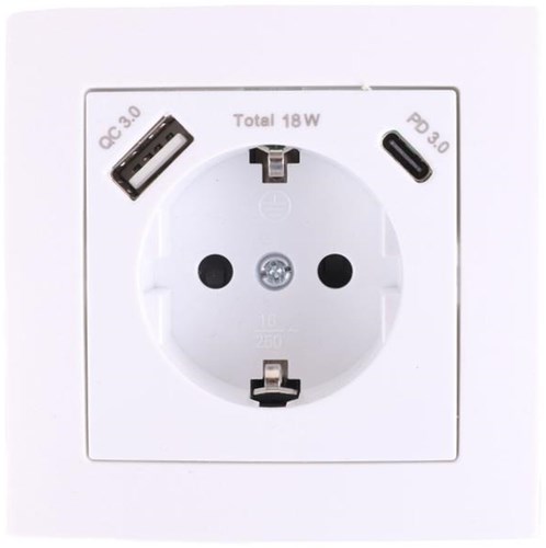 Enzo benson inbouw stopcontact ra + usb + usb-c wit - 4650012