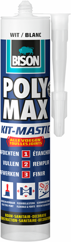 Bison Poly Max Kit weiß, Tube 280 ml, All-in-1-Set, wasserfester Verschluss, universell, innen und außen, überstreichbar, spachtelbar, schrumpffrei, temperaturbeständig von - 40 °C bis + 100 °C