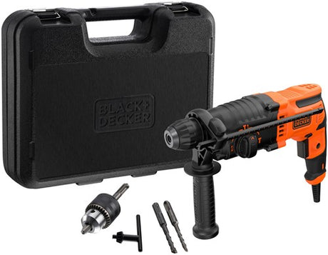Black+Decker Behs01K 650W 1,4J SDS+ Schlagbohrmaschine | Seitengriff | tiefer Stopp | 6mm und 8mm Betonbohrer | Bohrfutteradapter | für den Fall - behs01k-qs