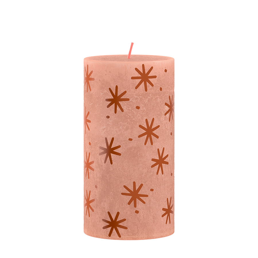 Bolsius Stumpenkerze rustikal 13 x 6,8 cm cremiges Karamell mit Aufdruck | 4 Stück