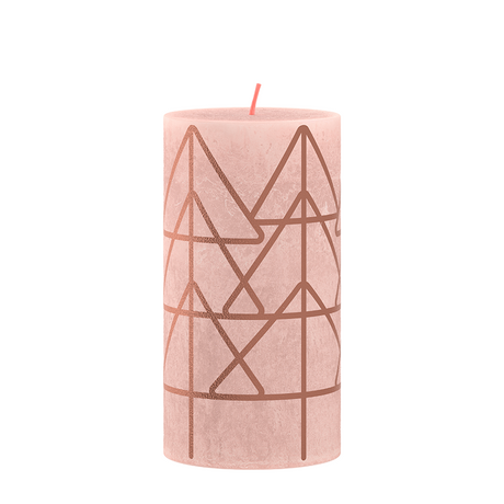 Bolsius Stumpenkerze rustikal 13 x 6,8 cm neblig rosa mit Aufdruck | 4 Stück