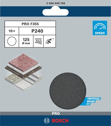Bosch Zubehör 10 Schleifblätter 125 F355, am besten für Beschichtungen+Verbundwerkstoffe, K240 – 2608606758