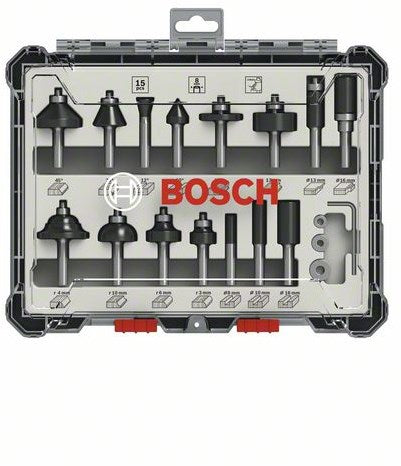 Bosch Zubehör 15-teiliges Mischfräserset - Schaftdurchmesser 8 mm - 2607017472