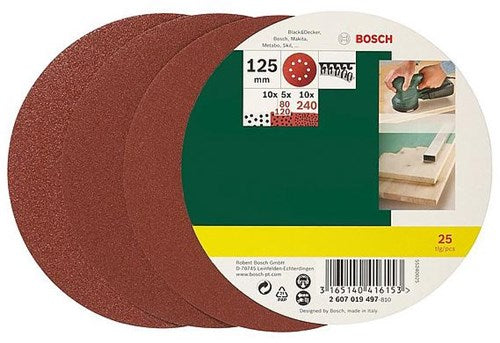 Bosch accessoires bosch schuurbladenset - 25-delig - 125 mm (korrel 240, 120, 80)