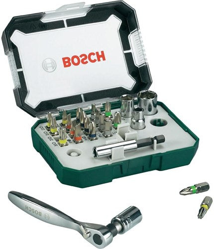 Bosch Zubehör 26-teiliges Schraubendreher-Bit- und Ratschen-Set mit Farbcodierung – 2607017322
