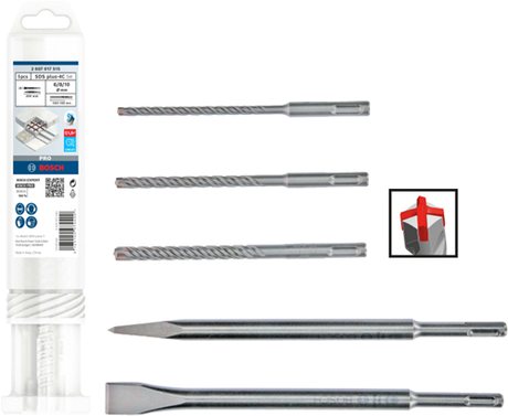 Bosch Zubehör 5-teilig SDS-Plus Pro plus 5x Bohrer und Meißel-Set – 2607017515
