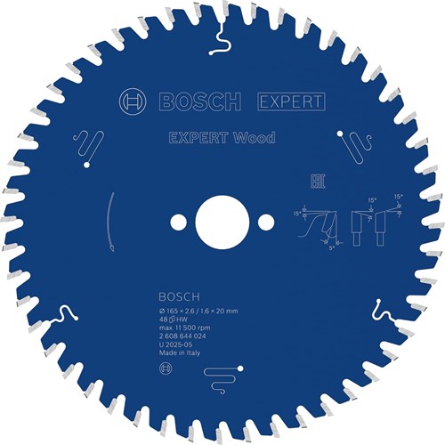 Bosch Zubehör Kreissägeblatt Expert für Holz 165x20x2,6 1,6x48t (für GKT 55 GCE) - 2608644024
