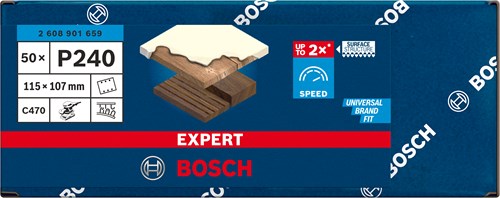 Bosch Zubehör Expert C470 Schleifpapier 115 x 107 mm, K 240, 50 Stück – 2608901659
