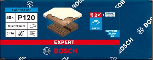 Bosch Zubehör Expert C470 Schleifpapier 80 x 133 mm, K 120, 50 Stück – 2608901663