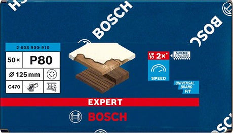 Bosch Zubehör Expert C470 Schleifpapier für Exzenterschleifer 125 mm, 8 Löcher, K80 50-teilig – 1 Stück – 2608900910