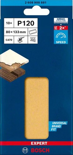 Bosch Zubehör Expert C470 Schleifpapier für Exzenterschleifer 80 x 133 mm, K120 10-teilig – 2608900881