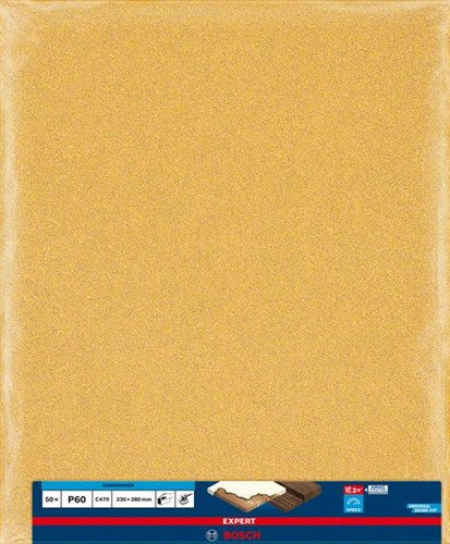 Bosch Accessories Expert C470 Schleifpapierblatt zum Handschleifen 230 x 280 mm, K60 – 50 Stück – 2608900958