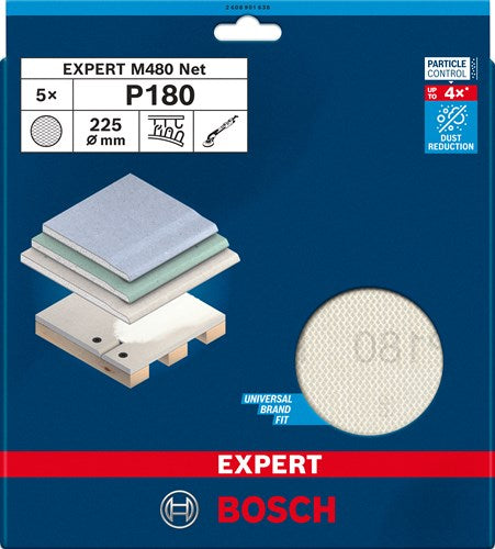 Bosch Zubehör Expert M480 Schleifnetz 225 mm, K 180, 5-teilig – 2608901638