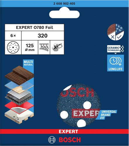 Bosch Zubehör Expert Schleifscheibe O780 mit Folienträger, 125 mm, G320, 6x - 2608902405