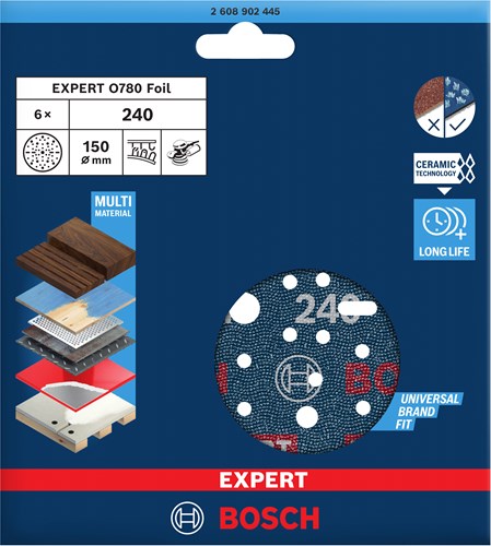 Bosch Zubehör Expert Schleifscheibe O780 mit Folienträger, 150 mm, G240, 6x - 2608902445