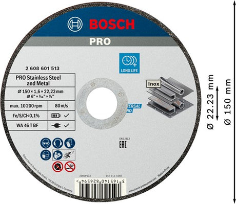 Bosch Zubehör Pro Edelstahl- und Metallgebundene Trennscheibe | 150 x 1,6 x 22,23 mm | gerade - 2608601513