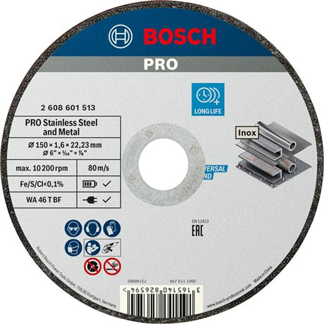 Bosch Zubehör Pro Edelstahl- und Metallgebundene Trennscheibe | 150 x 1,6 x 22,23 mm | gerade - 2608601513