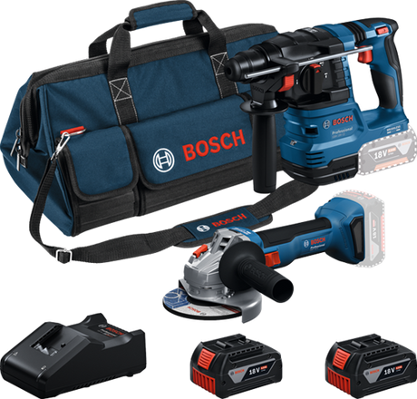 Bosch blauer Akku-Werkzeugsatz Kombipack 18 V GWS 18 V-8 + GBH 18 V-22 | 2x GBA 18V 4,0 Ah + Ladegerät Gal 18V-40 - 0615V0003C