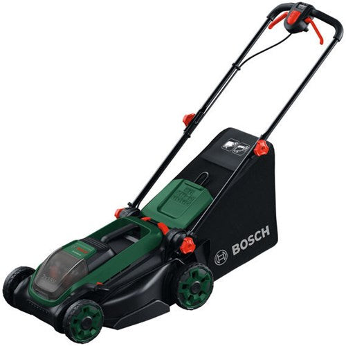 Bosch grüner Akku-Rasenmäher Rotak 18v2-38 | inkl. 2 x 18-V-Li-Ionen-Akku (4,0 Ah) + 2 x 18-V-88-Ladegerät + Mulchstecker – 06008b9m00