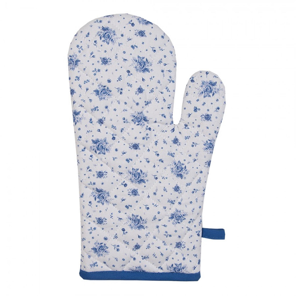Clayre Eef Ofenhandschuh Rosen weiß blau 18x30cm Baumwolle