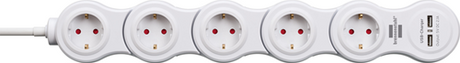 Brennerstuhl Vario-Steckdose mit USB 5-fach weiß, 1,4m h05vv-f 3g1,5 - 1155350210