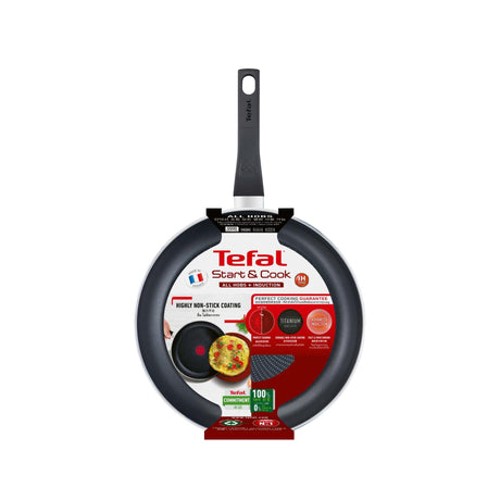 Tefal Start'Easy Bratpfanne 24 cm, rund, Multifunktionspfanne, Schwarz, Titan, Aluminium, Thermo-Spot