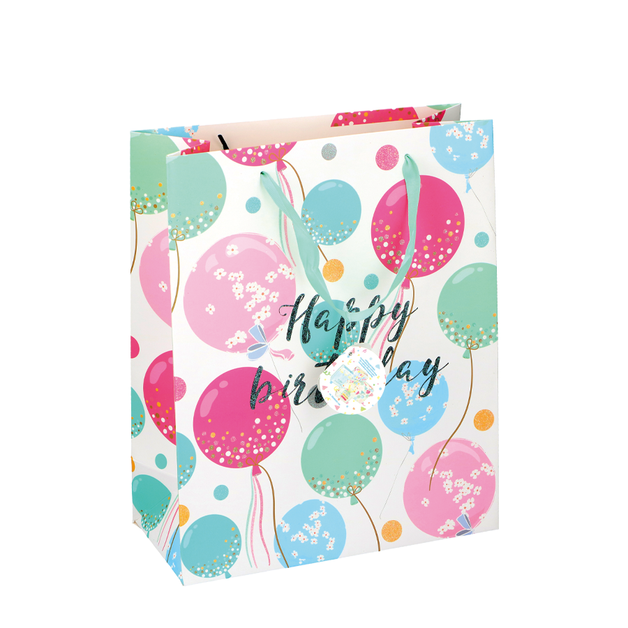 Geschenktüte Happy Birthday Glitzerballon 26x12x32cm