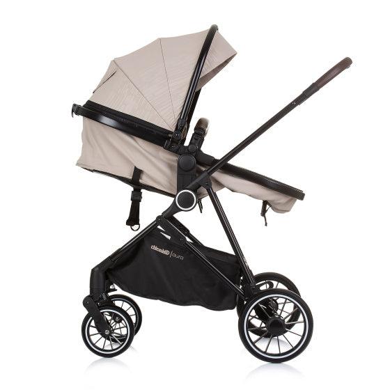 Chipolino Aura faltbar 3-in-1-Kinderwagen mit Windelbeutel Macadamia Beige Zwart