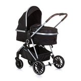 Chipolino Aura faltbar 3-in-1-Kinderwagen mit Windelbeutel Obsidian Schwarz Silber