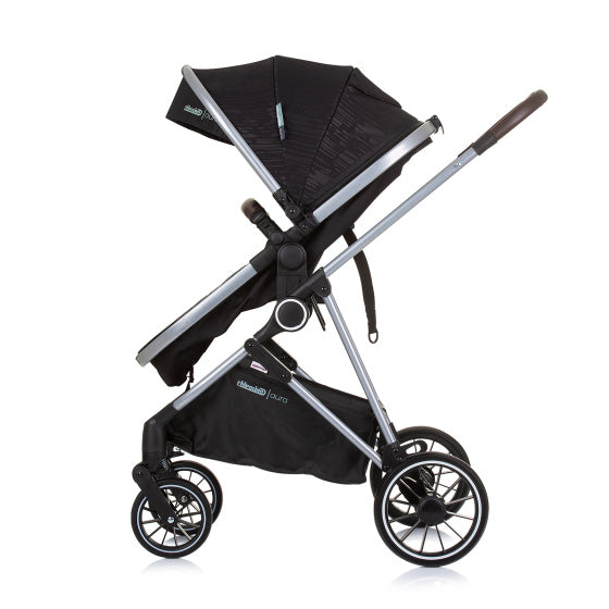 Chipolino Aura faltbar 3-in-1-Kinderwagen mit Windelbeutel Obsidian Schwarz Silber